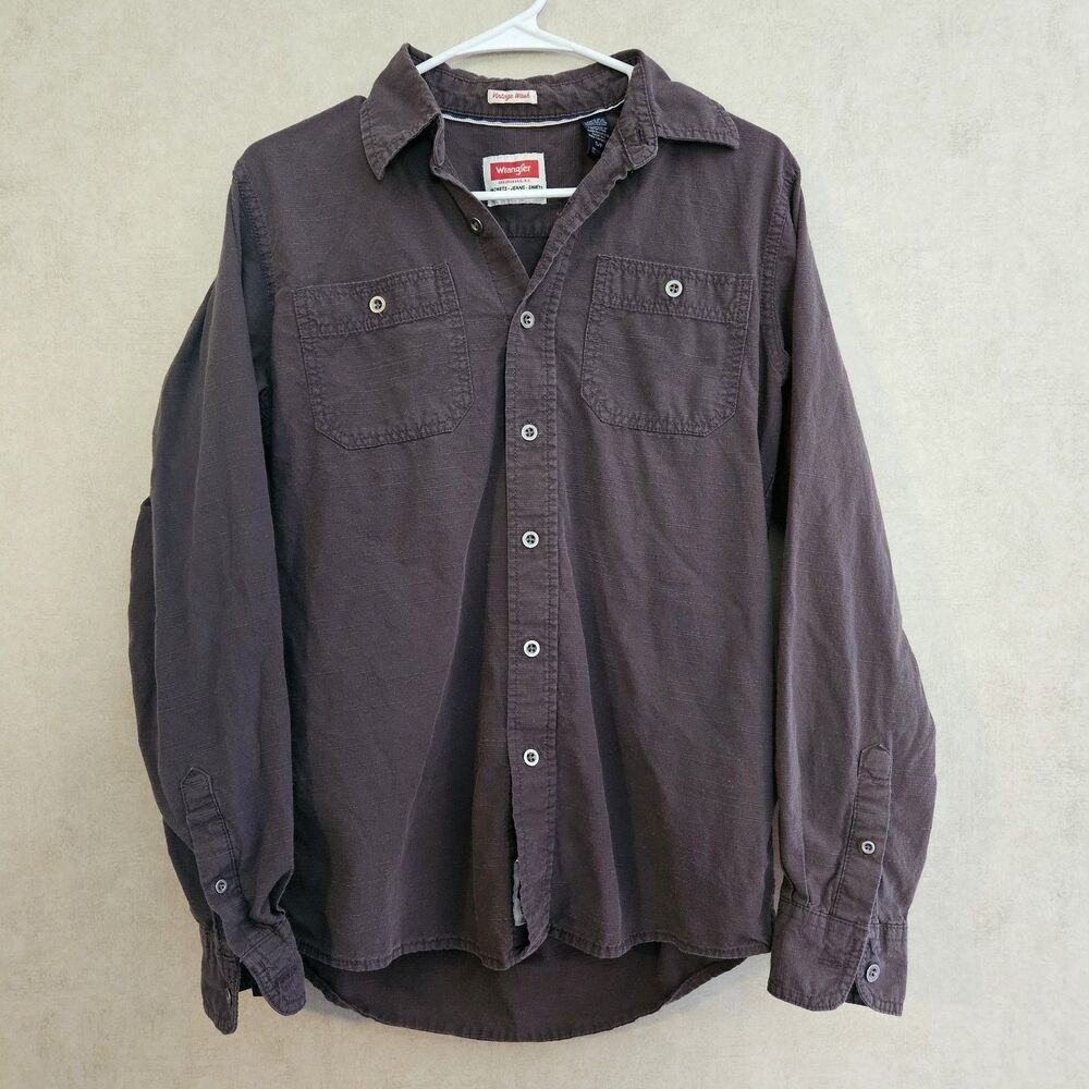 Wrangler Vintage Wash Womens Button Up Shirt Brown Long Sleeve Utility Cotton...